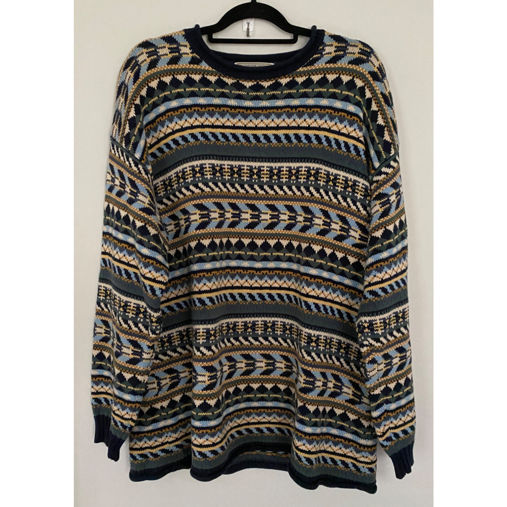 Vintage Y2K AERO Fair Isle Roll Collar Sweater Large Slouchy Cottage Indie 90's